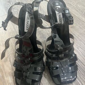 Steve Madden Black Patent Multi-Strap Heeled Sandals